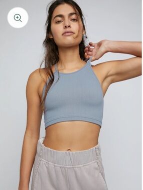 FP Movement by Free People Happiness Runs Cropped Blue Ribbed Performance Tank